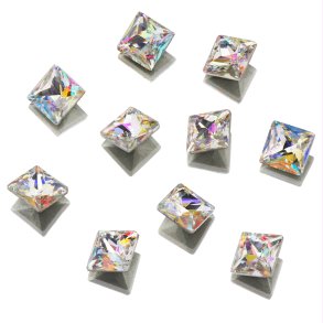 UD POINTED BACK RHINESTONES AB SQUARE 6mm 10 pk